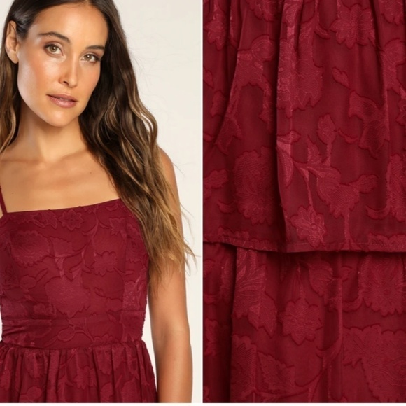 LULUS Prom Wedding Flowy Sexy FLoral Boho Tiered Ruffles Bustier Midi Dress - Picture 4 of 4